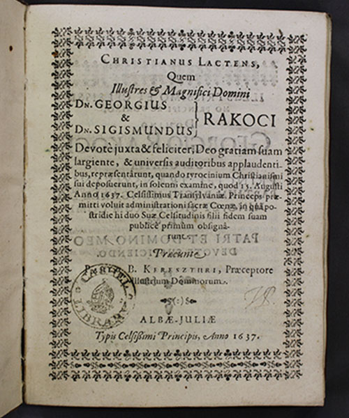 Title page of Bolton Library K.8.24 a copy of the Heidelberg Catechism