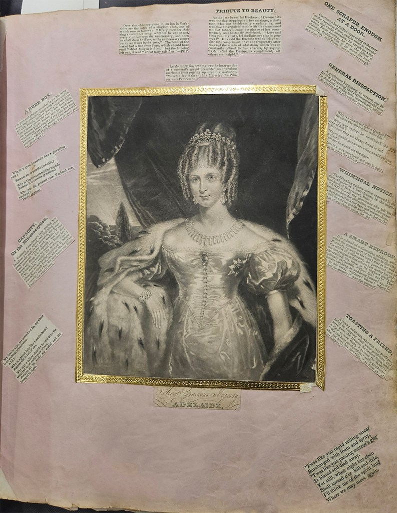 Cut-outs of text and an image pasted onto a page