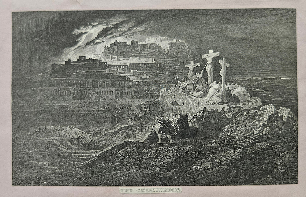 Black and White image pasted down on a pink sheet